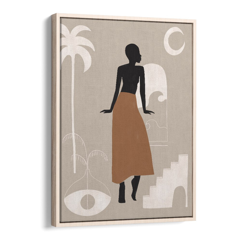 African Women By Ivy Green Women Illustration Paintings in Oak Wood Floater Frame