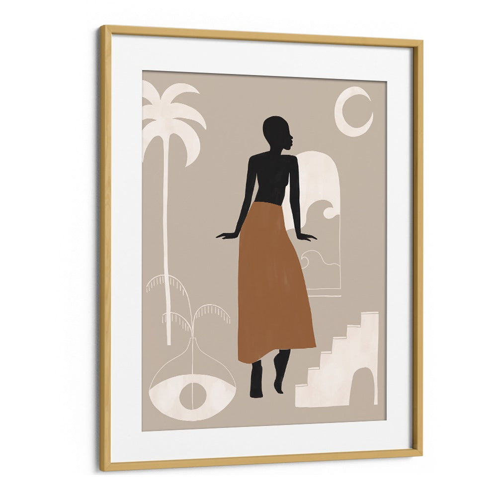 African Women By Ivy Green Women Illustration Paintings in Oak Wood Frame With Mount