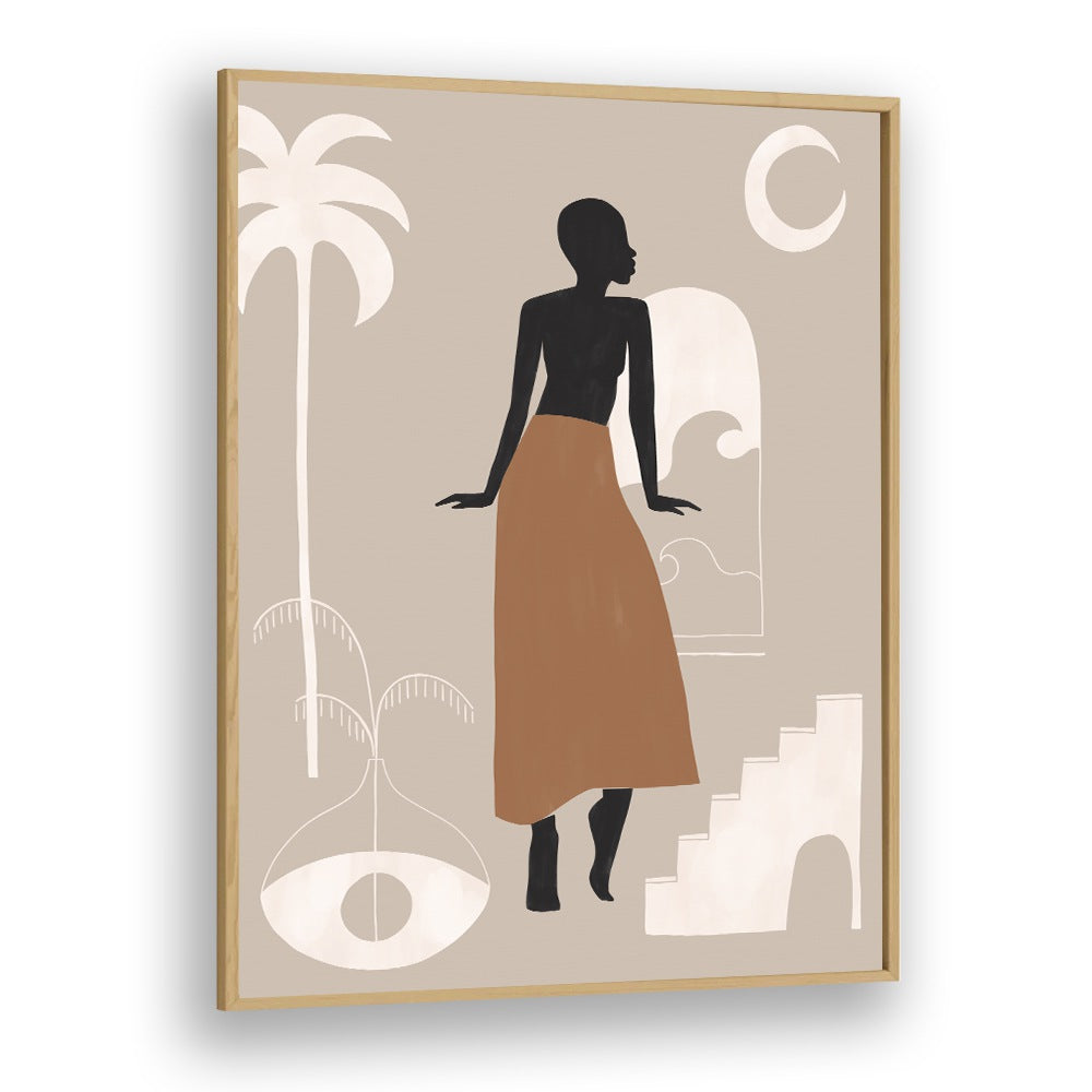 African Women By Ivy Green Women Illustration Paintings in Oak Wood Plain Frame