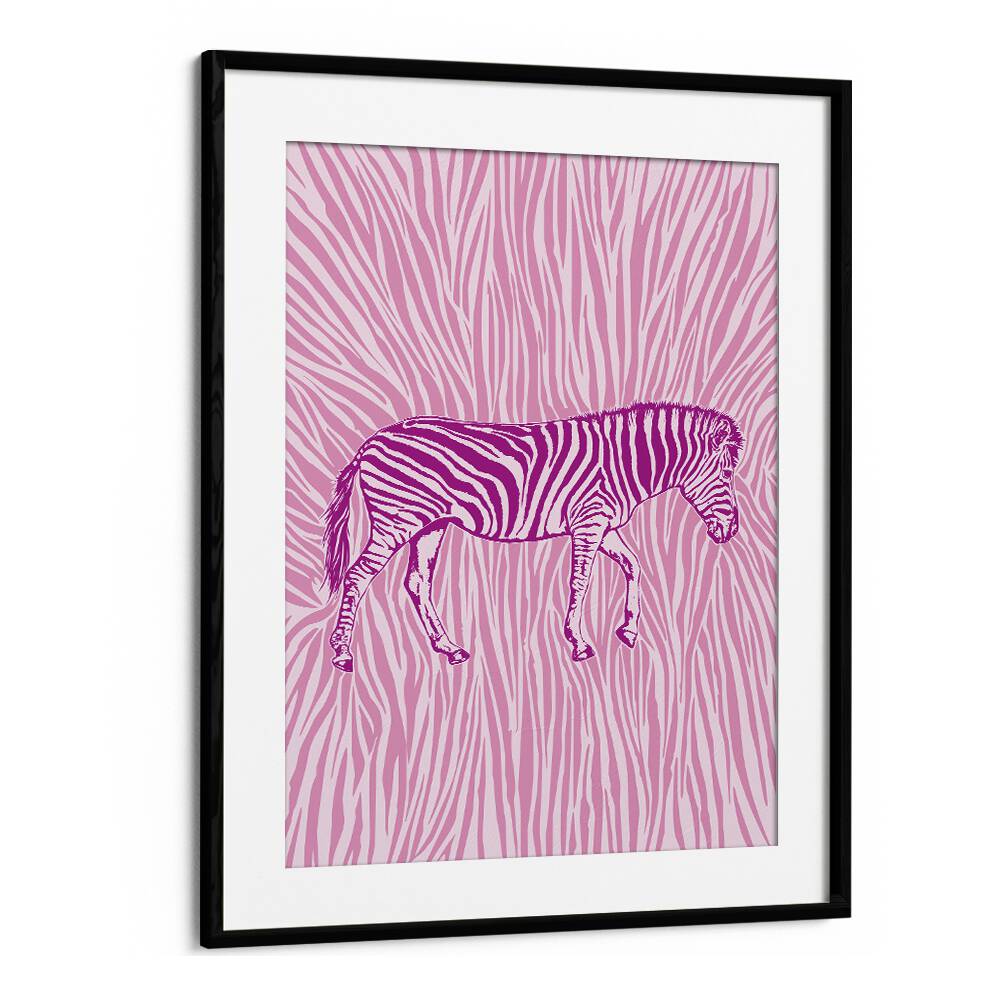 African Zebra Kids Paintings in Black Frame With Mount