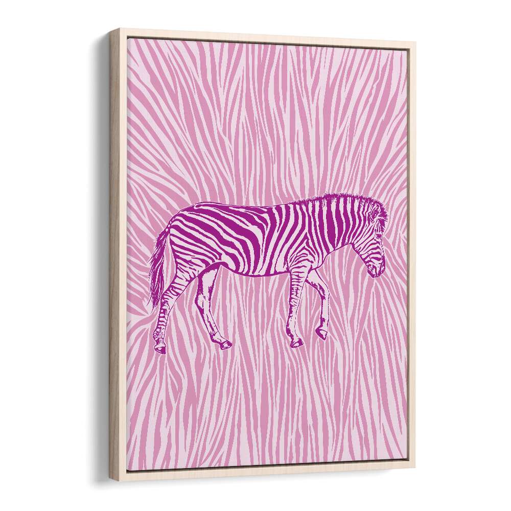 African Zebra Kids Paintings in Oak Wood Floater Frame