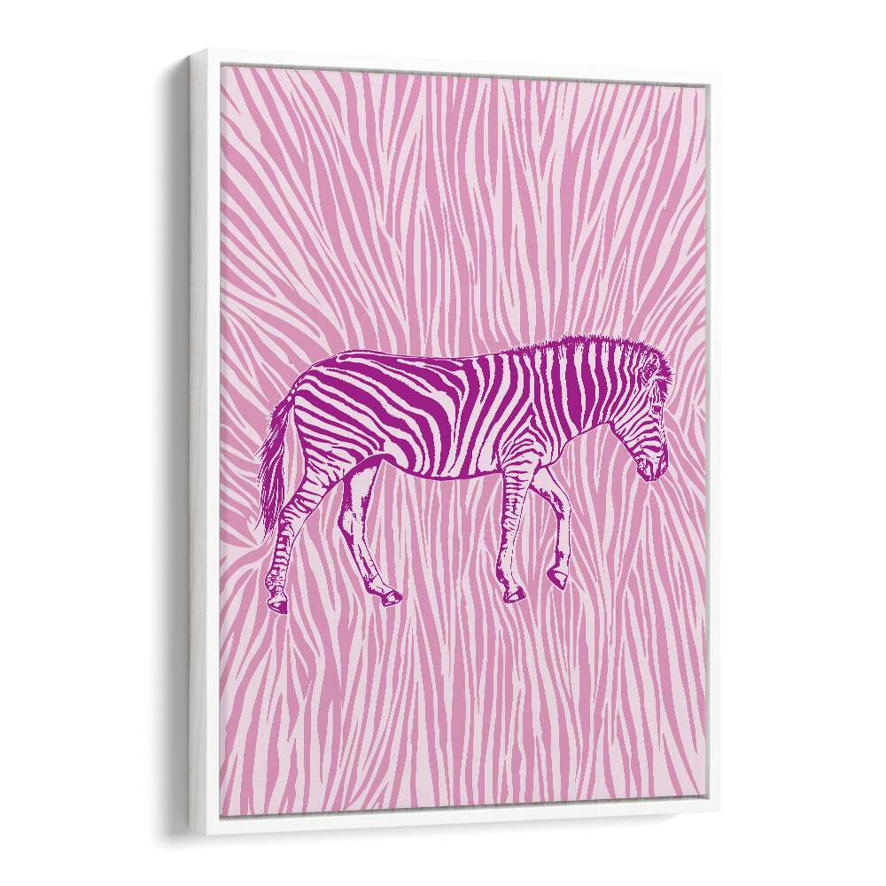 African Zebra Kids Paintings in White Floater Frame