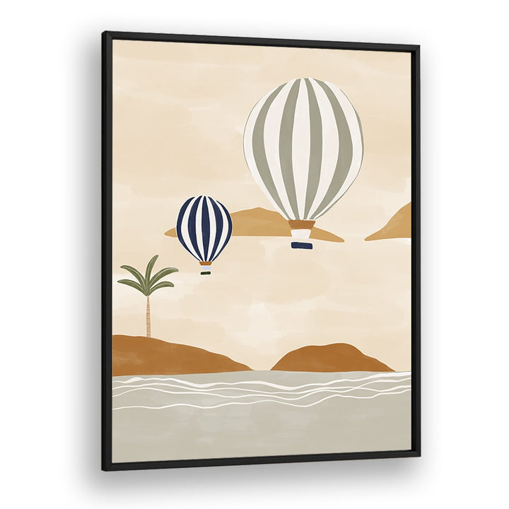 Airballoons In Dessert By Ivy Green Beach Prints in Black Plain Frame