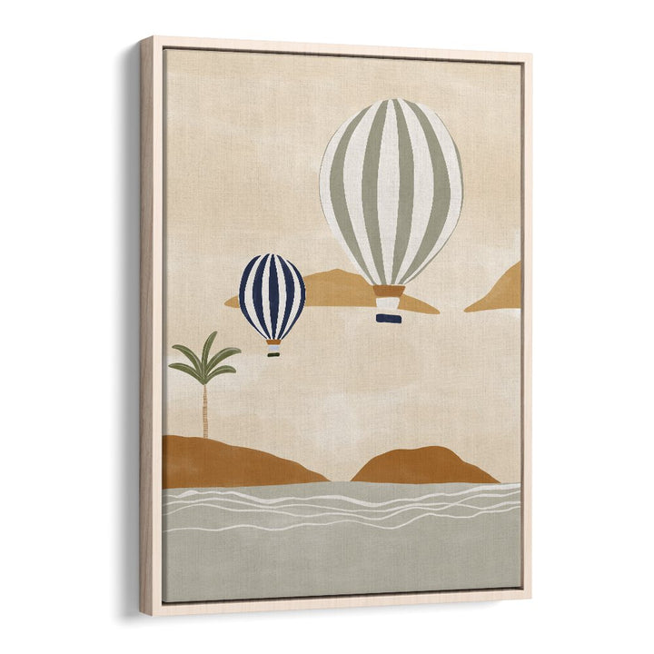 Airballoons In Dessert By Ivy Green Beach Prints in Oak Wood Floater Frame