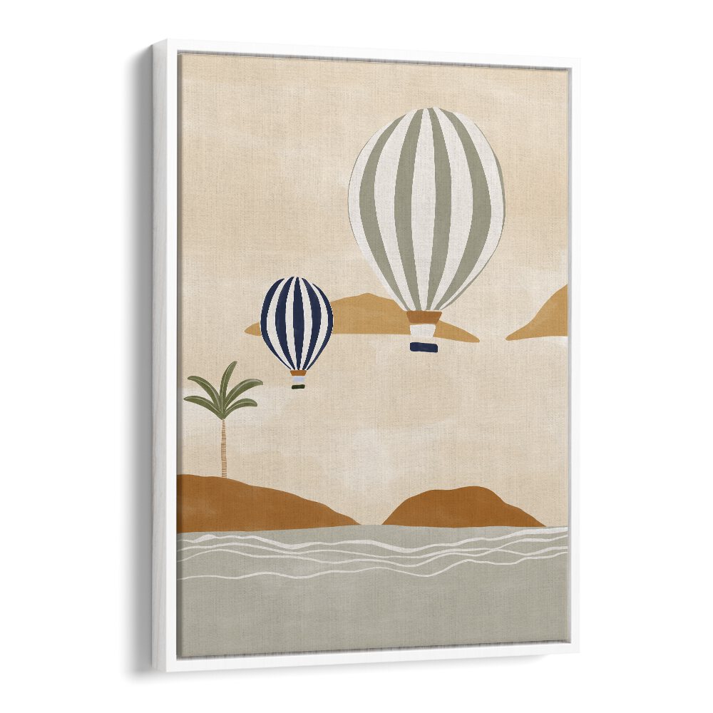 Airballoons In Dessert By Ivy Green Beach Prints in White Floater Frame