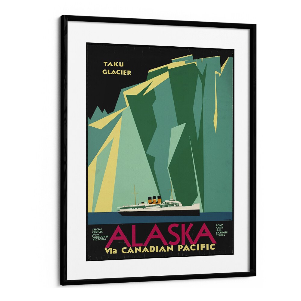 Alaska Retro Vintage Travel Vintage Travel Posters in Black Frame With Mount