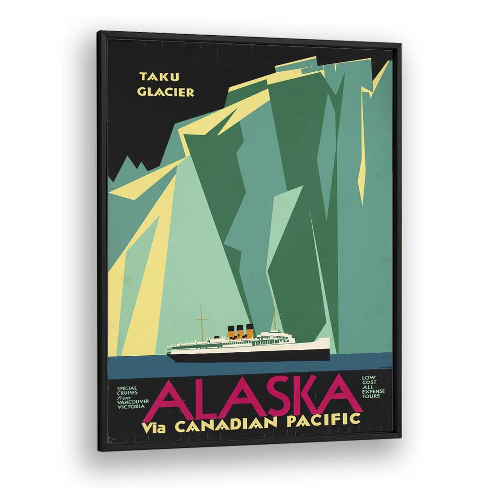 Alaska Retro Vintage Travel Vintage Travel Posters in Black Plain Frame