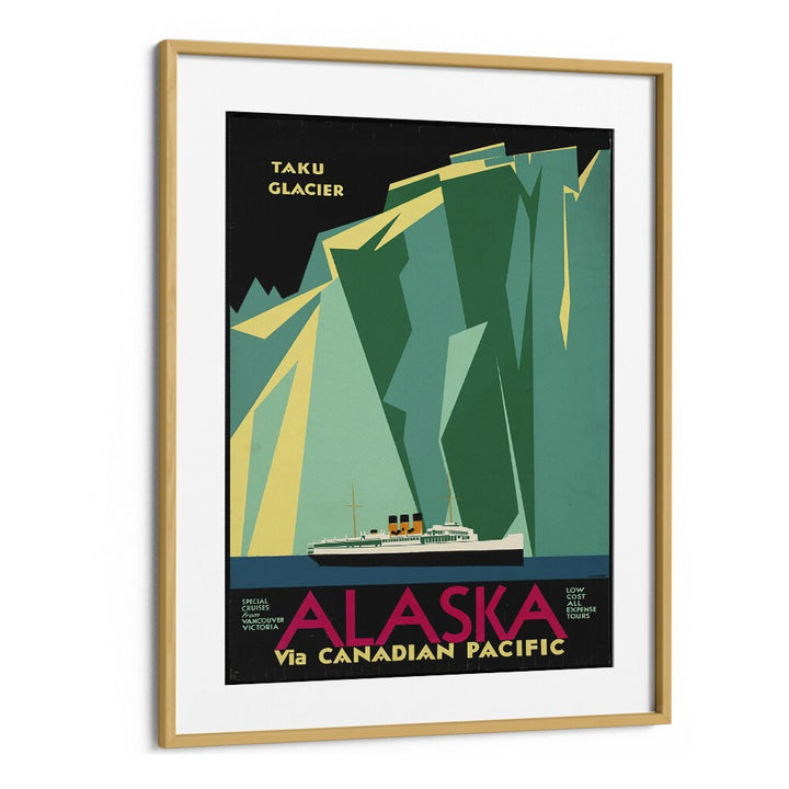 Alaska Retro Vintage Travel Vintage Travel Posters in Oak Wood Frame With Mount