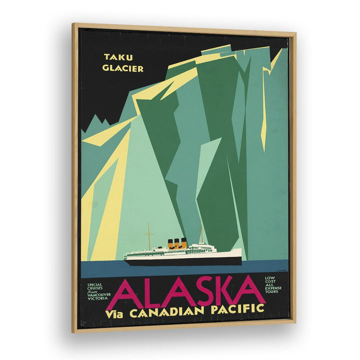 Alaska Retro Vintage Travel Vintage Travel Posters in Oak Wood Plain Frame