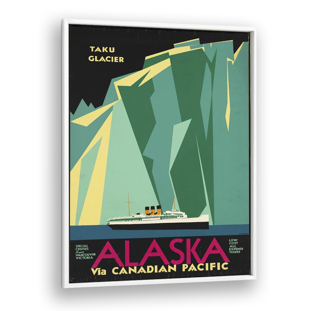 Alaska Retro Vintage Travel Vintage Travel Posters in White Plain Frame