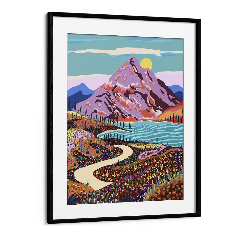 Alice In Wonder Valley By Uma Gokhale Landscape Art Prints in Black Frame With Mount