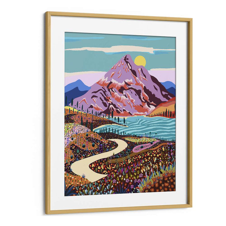 Alice In Wonder Valley By Uma Gokhale Landscape Art Prints in Oak Wood Frame With Mount