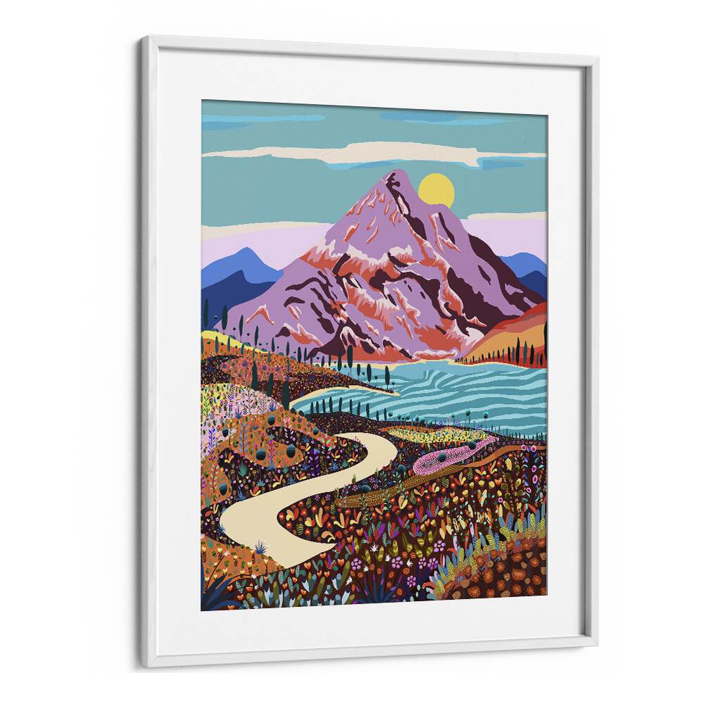 Alice In Wonder Valley By Uma Gokhale Landscape Art Prints in White Frame With Mount