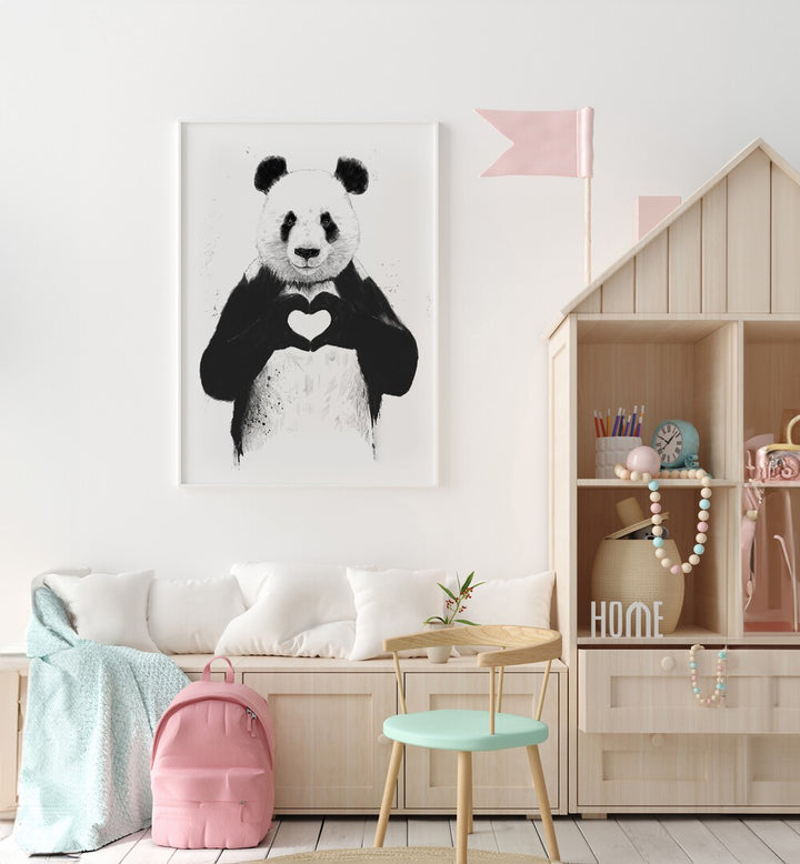 All You Need Is Love By Balazs Solti Wildlife Art Prints in White Plain Frame placed on a White Colored Wall in the Kids Room