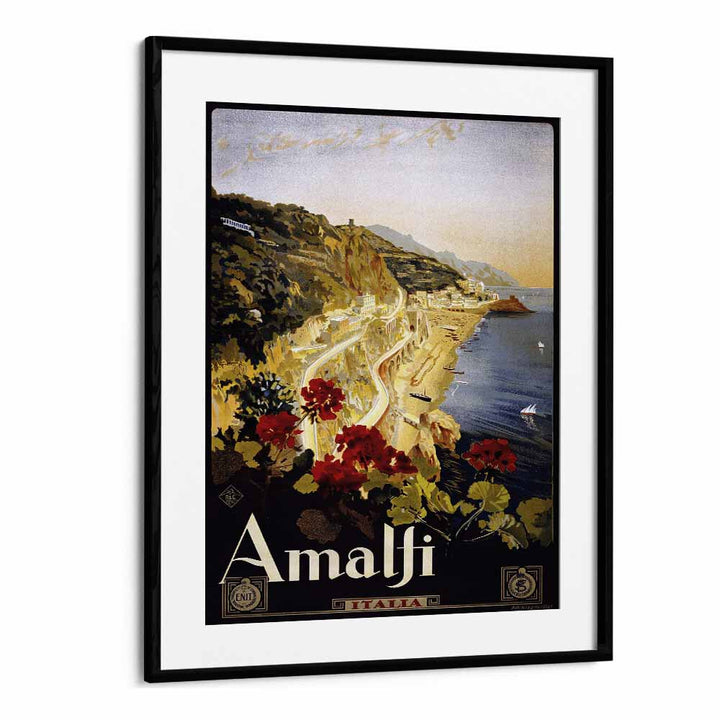 Amalfi Coast  Retro Travel Posters in Black Frame With Mount