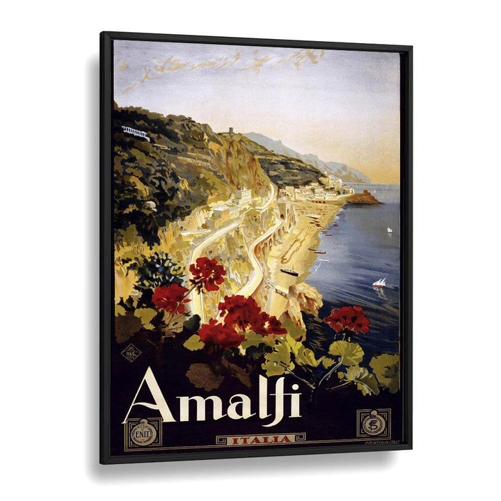 Amalfi Coast  Retro Travel Posters in Black Plain Frame