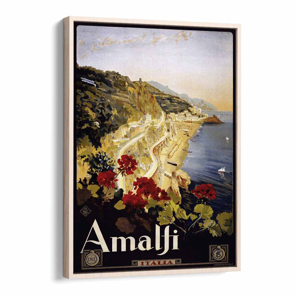 Amalfi Coast  Retro Travel Posters in Oak Wood Floater Frame