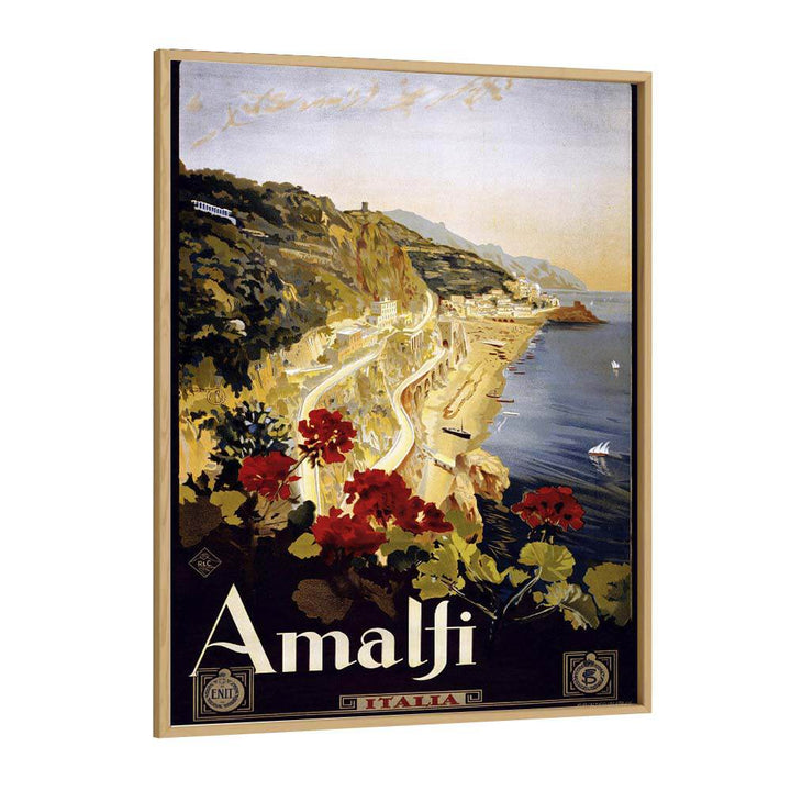 Amalfi Coast  Retro Travel Posters in Oak Wood Plain Frame