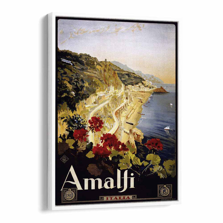 Amalfi Coast  Retro Travel Posters in White Floater Frame