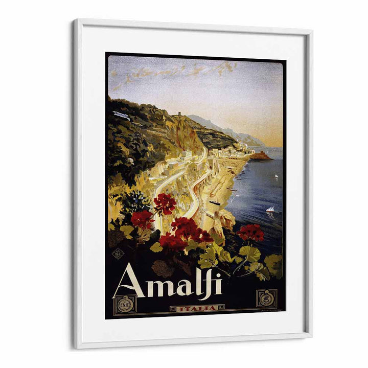 Amalfi Coast  Retro Travel Posters in White Frame With Mount