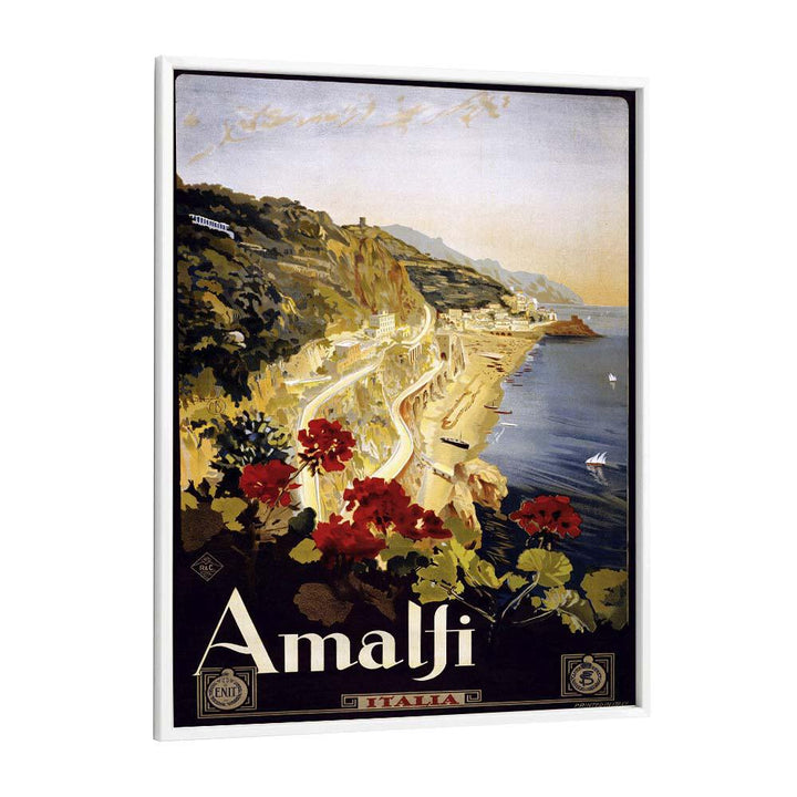 Amalfi Coast  Retro Travel Posters in White Plain Frame