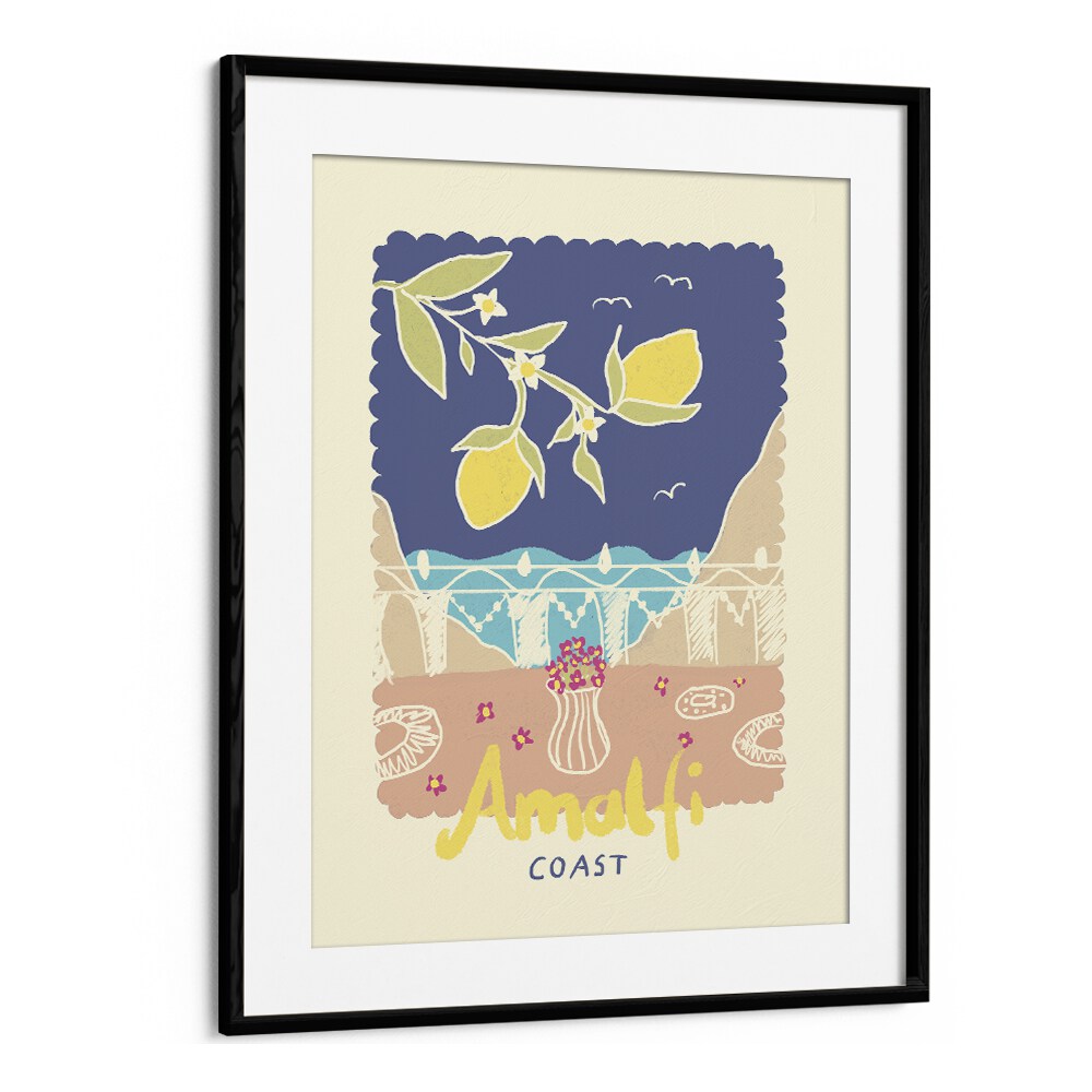 Amalfi Coast by Studio Dolci Kitchen Art Prints in Black Frame With Mount