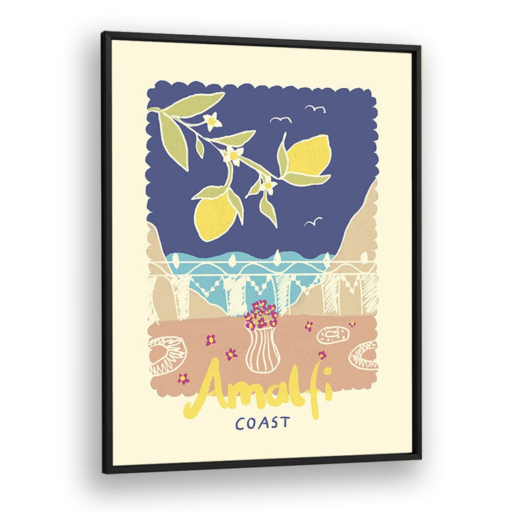 Amalfi Coast by Studio Dolci Kitchen Art Prints in Black Plain Frame