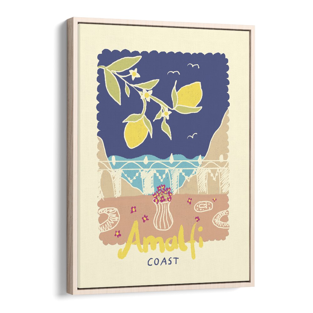 Amalfi Coast by Studio Dolci Kitchen Art Prints in Oak Wood Floater Frame