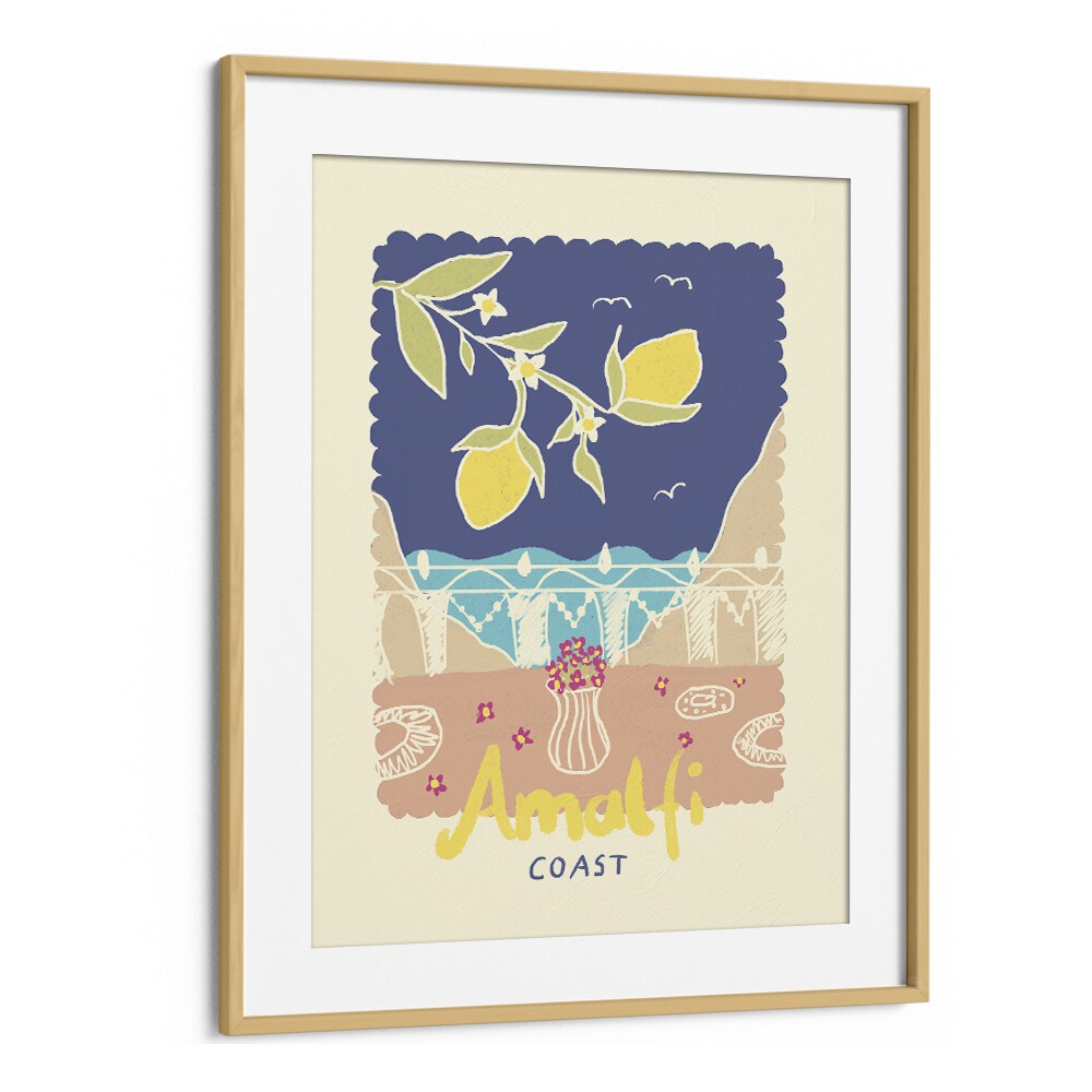 Amalfi Coast by Studio Dolci Kitchen Art Prints in Oak Wood Frame With Mount