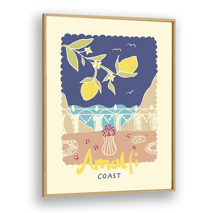 Amalfi Coast by Studio Dolci Kitchen Art Prints in Oak Wood Plain Frame