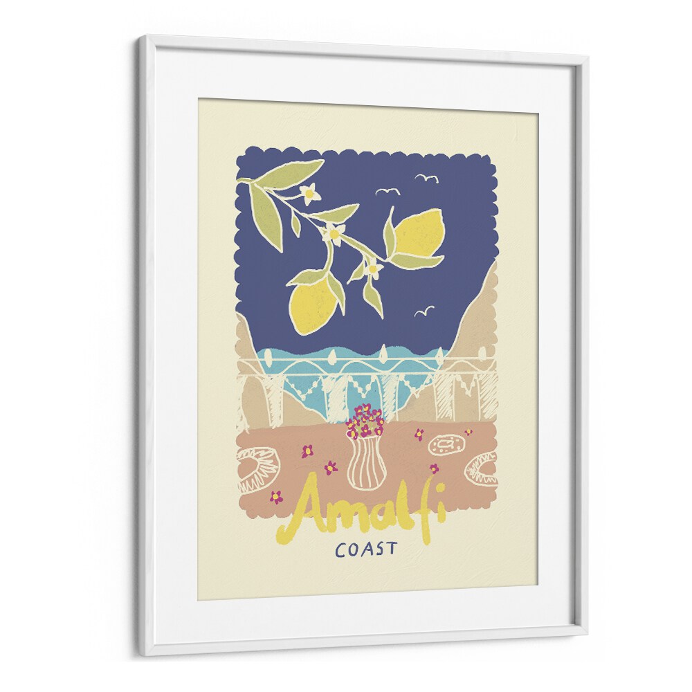 Amalfi Coast by Studio Dolci Kitchen Art Prints in White Frame With Mount