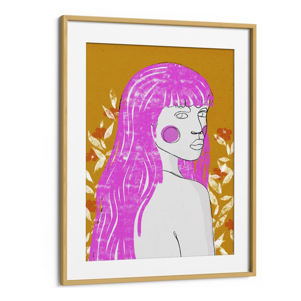 Amazone by Treechild Women Illustration Paintings in Oak Wood Frame With Mount