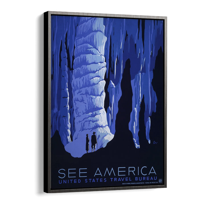 America Retro Vintage Travel Vintage Travel Posters in Black Floater Frame