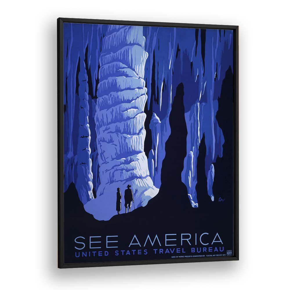 America Retro Vintage Travel Vintage Travel Posters in Black Plain Frame