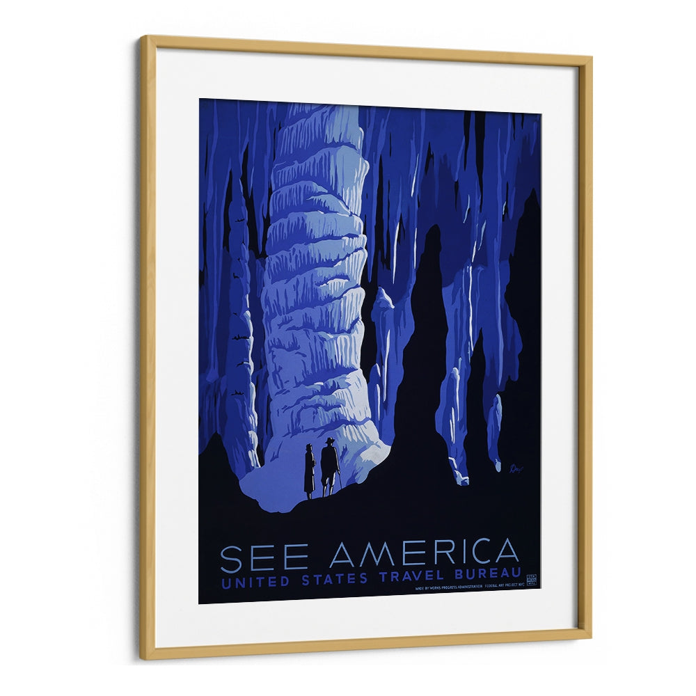 America Retro Vintage Travel Vintage Travel Posters in Oak Wood Frame With Mount