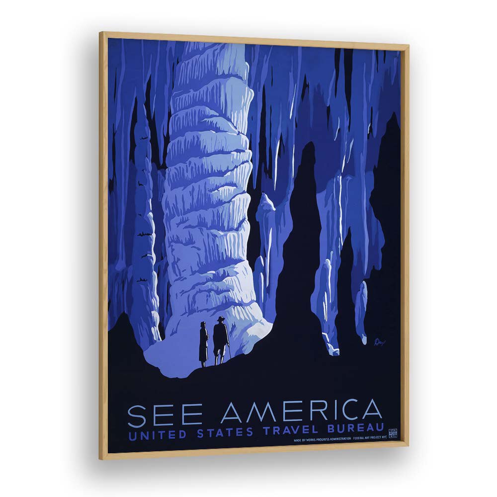 America Retro Vintage Travel Vintage Travel Posters in Oak Wood Plain Frame