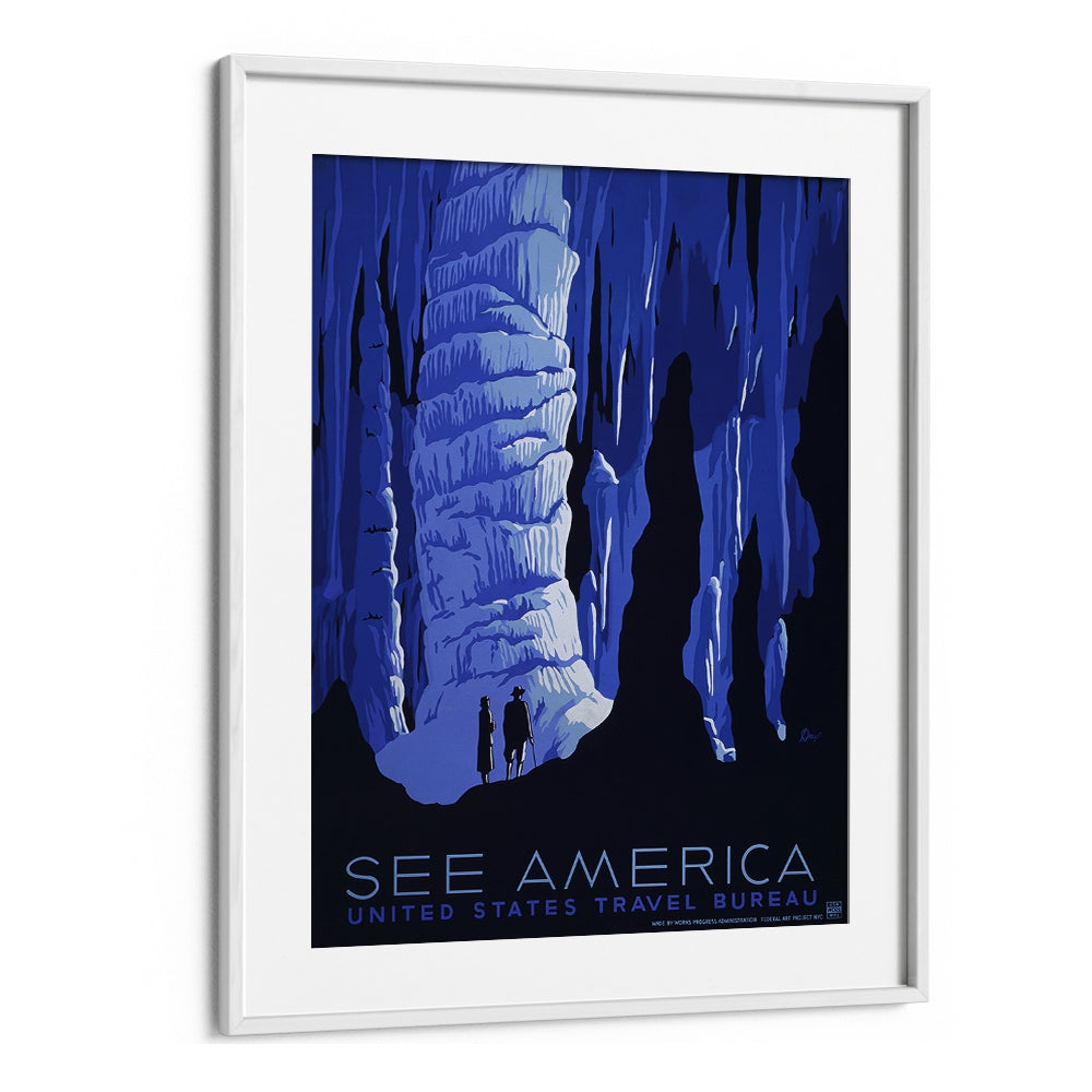 America Retro Vintage Travel Vintage Travel Posters in White Frame With Mount