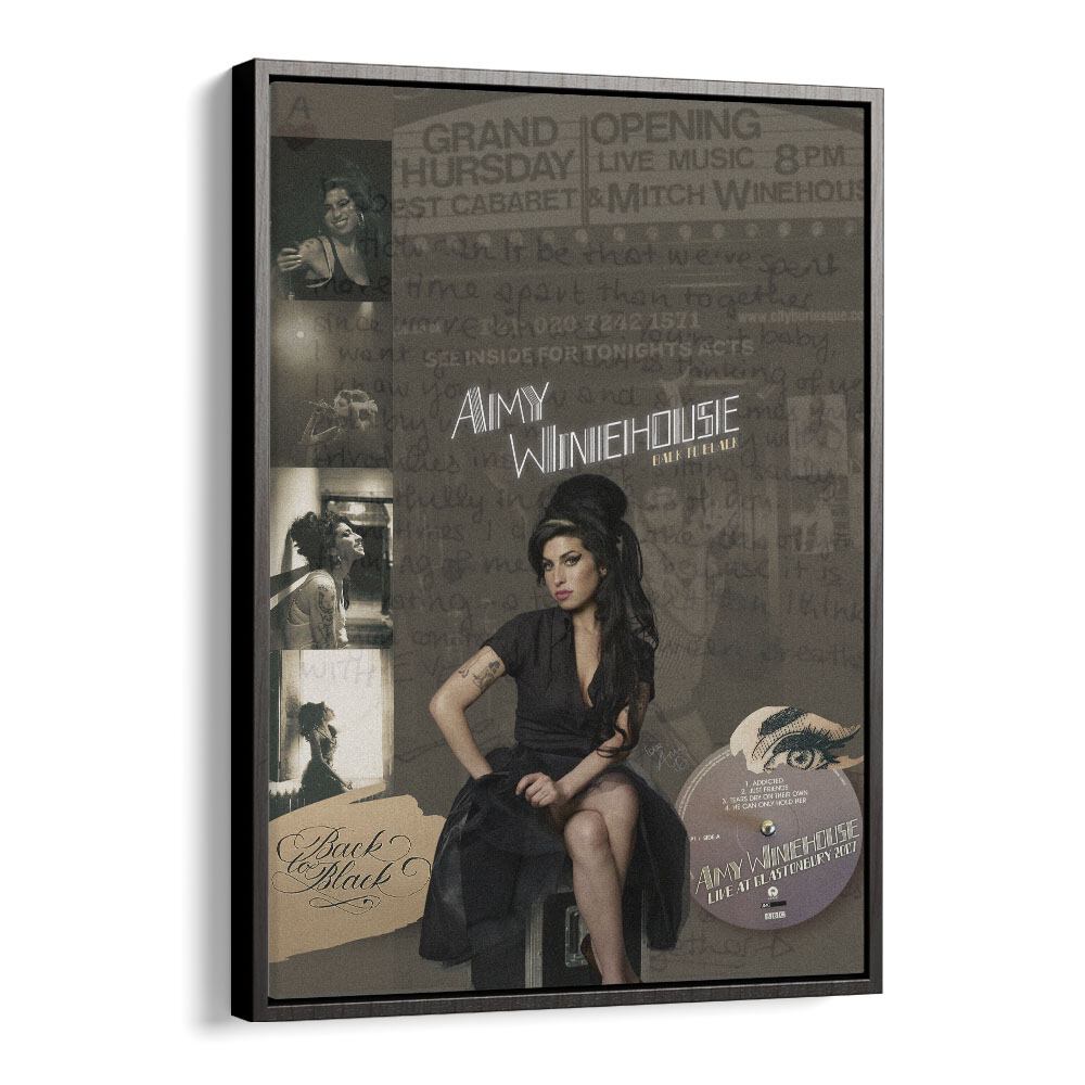 Amy Winehouse By Grishma Korjani Movie and Music Posters in Black Floater Frame