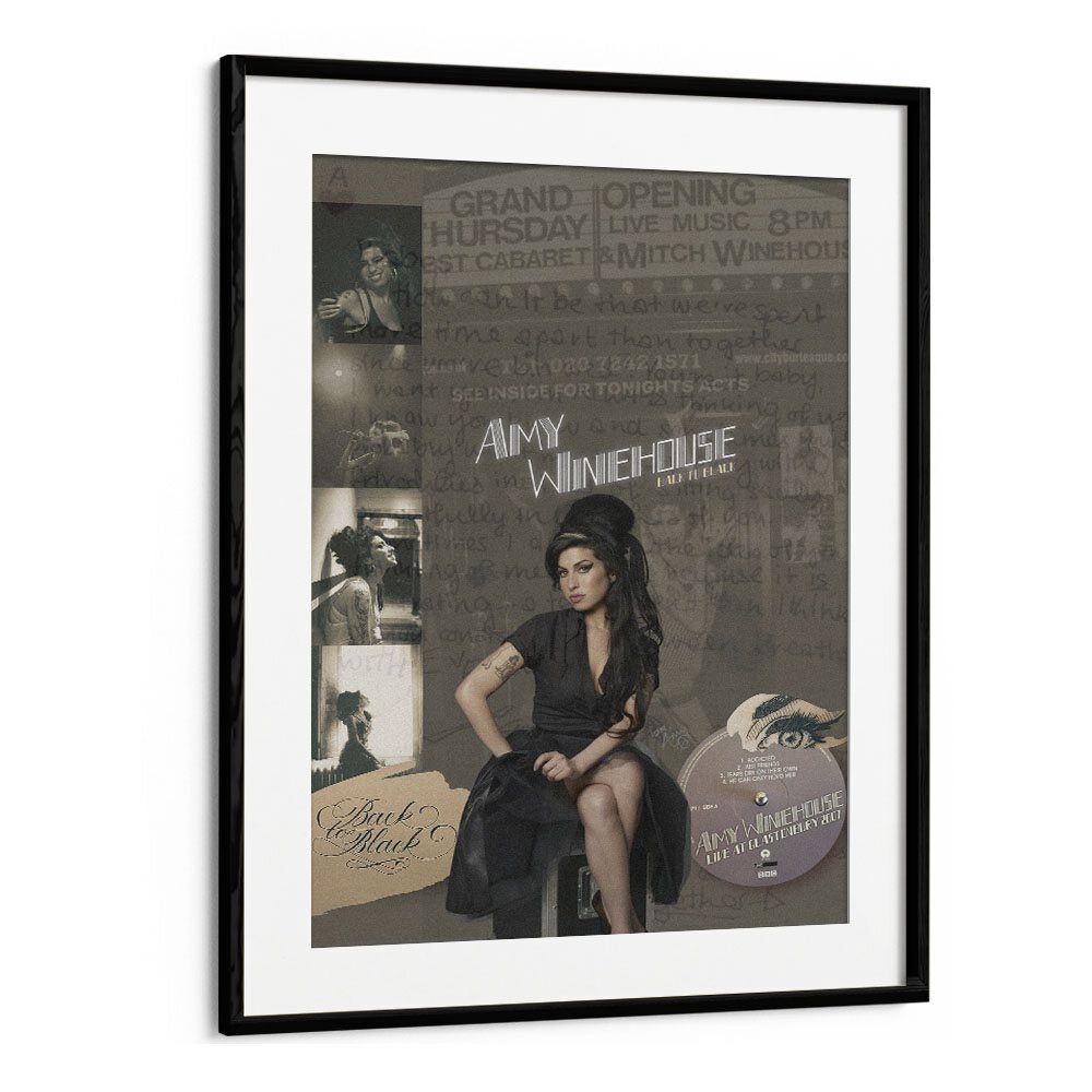 Amy Winehouse By Grishma Korjani Movie and Music Posters in Black Frame With Mount