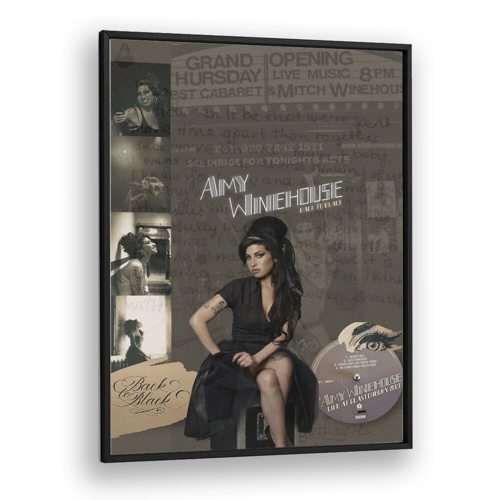 Amy Winehouse By Grishma Korjani Movie and Music Posters in Black Plain Frame