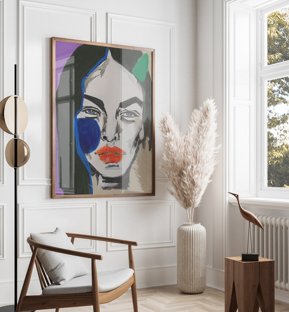 Ana Sneeringer Liviya Toen By Ana Sneeringer Women Illustration Paintings in Dark Wood Plain Frame on a white wall beside a window