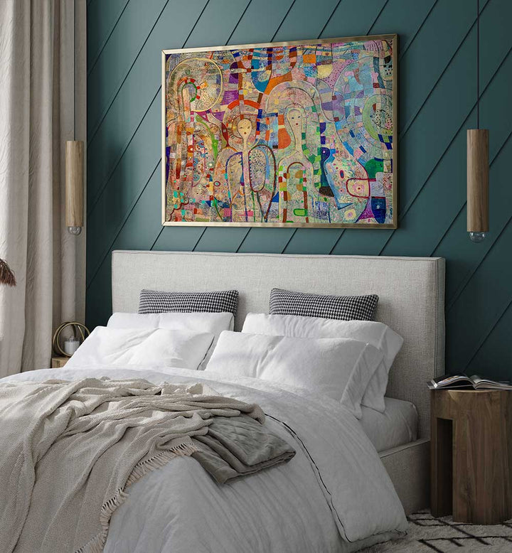 ANGELS AMONG US , ABSTRACT PAINTINGS — colorful celestial abstract with layered textures and ethereal figures