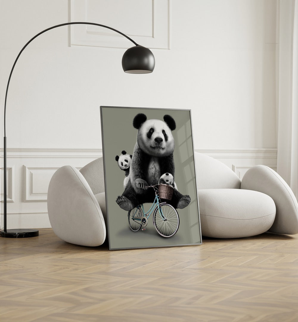 Angin Petang Kids Room Paintings Kids Room Wall Art in Black Plain Frame placed on the floor near a White Sofa in the Living Room