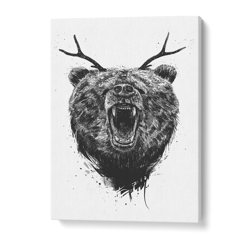 Angry Bear With Antlers By Balazs Solti Wildlife Art Prints in Gallery Wrap