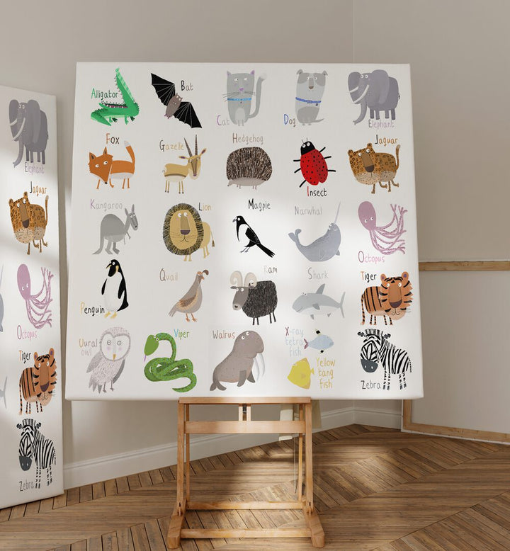 Animal Alphabet Chart White By Carla Daly Kids Room Art  placed on a wall