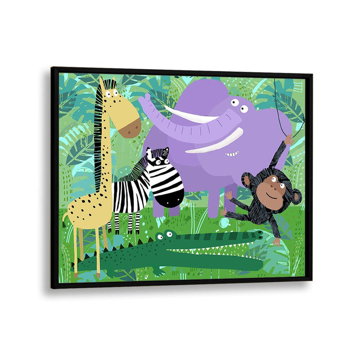 Animals Hanging Out In The Jungle By Carla Daly Kids Room Art in Black Plain Frame