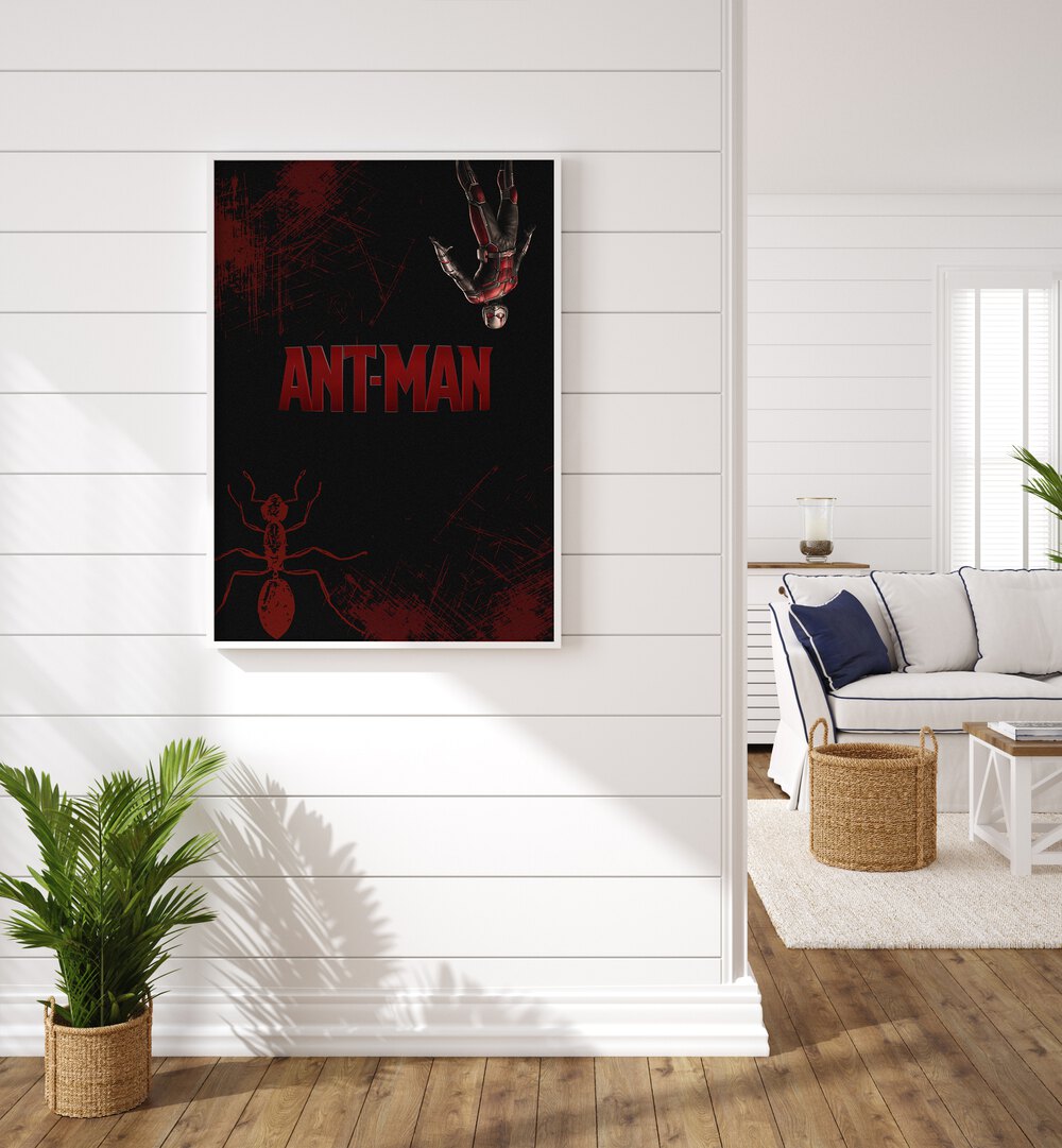 Ant-man by Grishma Korjani Movie Posters Artwork II  Placed on a wall In A Living Room