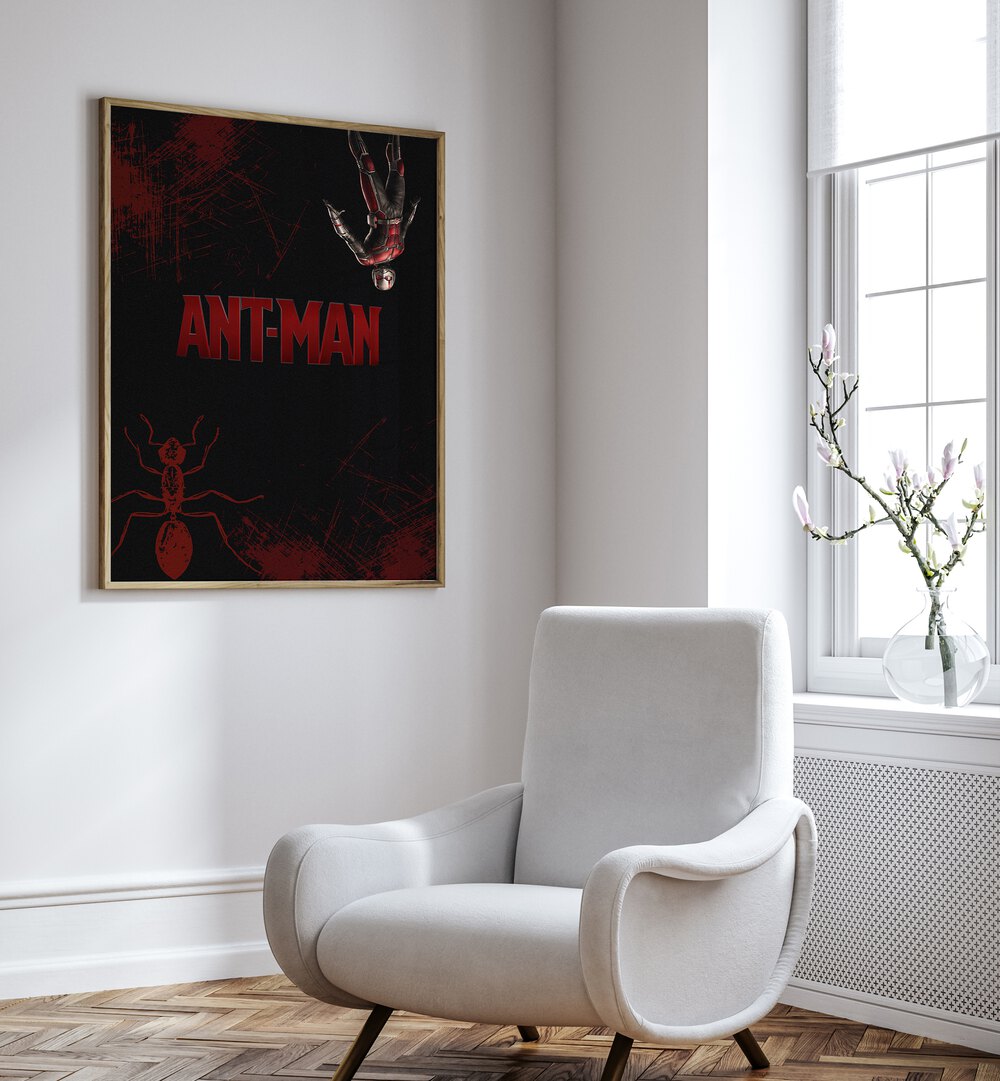 Ant-man by Grishma Korjani Movie Posters Artwork III  Placed on a wall In A Living Room