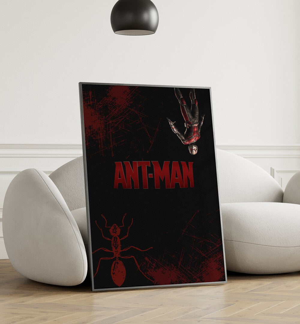 Ant-man by Grishma Korjani Movie Posters Artwork IV  Placed on a wall In A Living Room