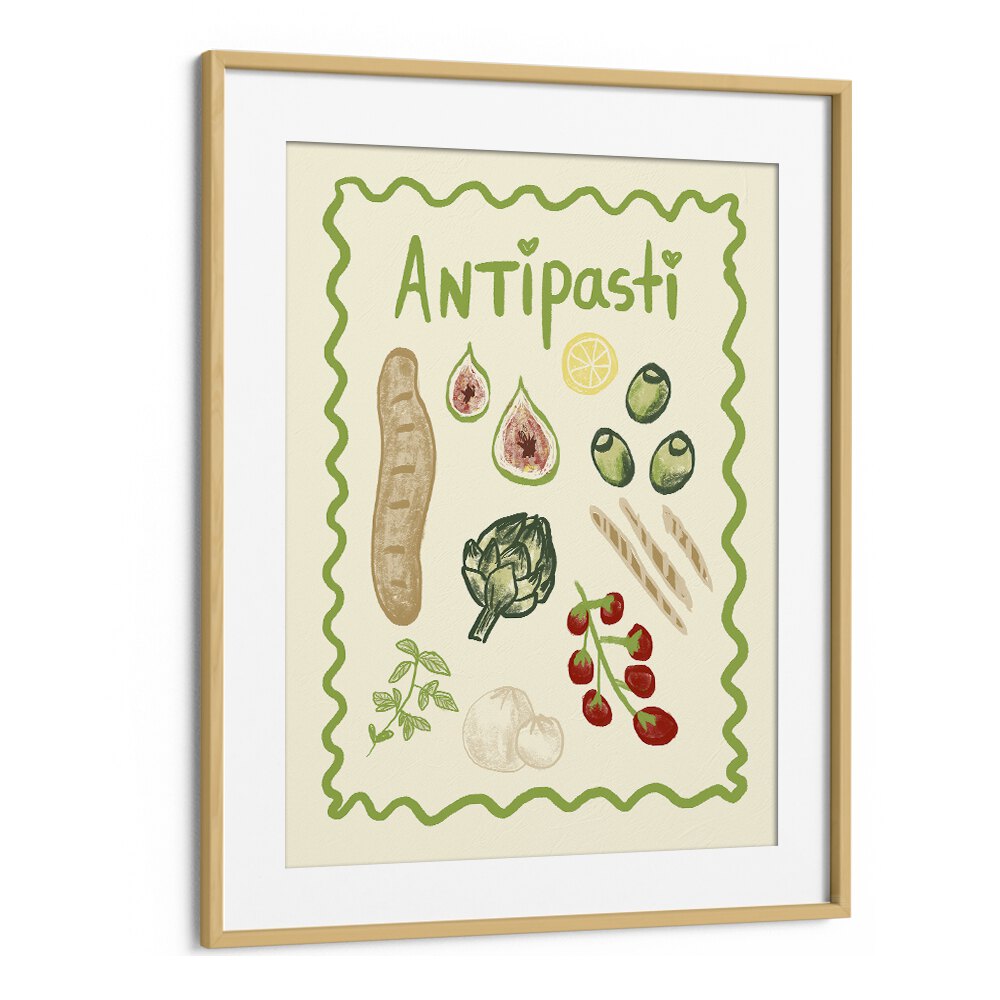 Antipasti by Studio Dolci Kitchen Art Prints in Oak Wood Frame With Mount